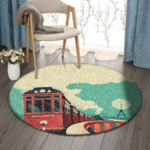 Train Paris Round Carpet Floor Rug Living Room Bedroom Decor Round Area Rug Carpet