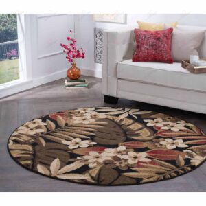 Transitional Floral Round Carpet Floor Rug Living Room Bedroom Decor Round Area Rug Carpet