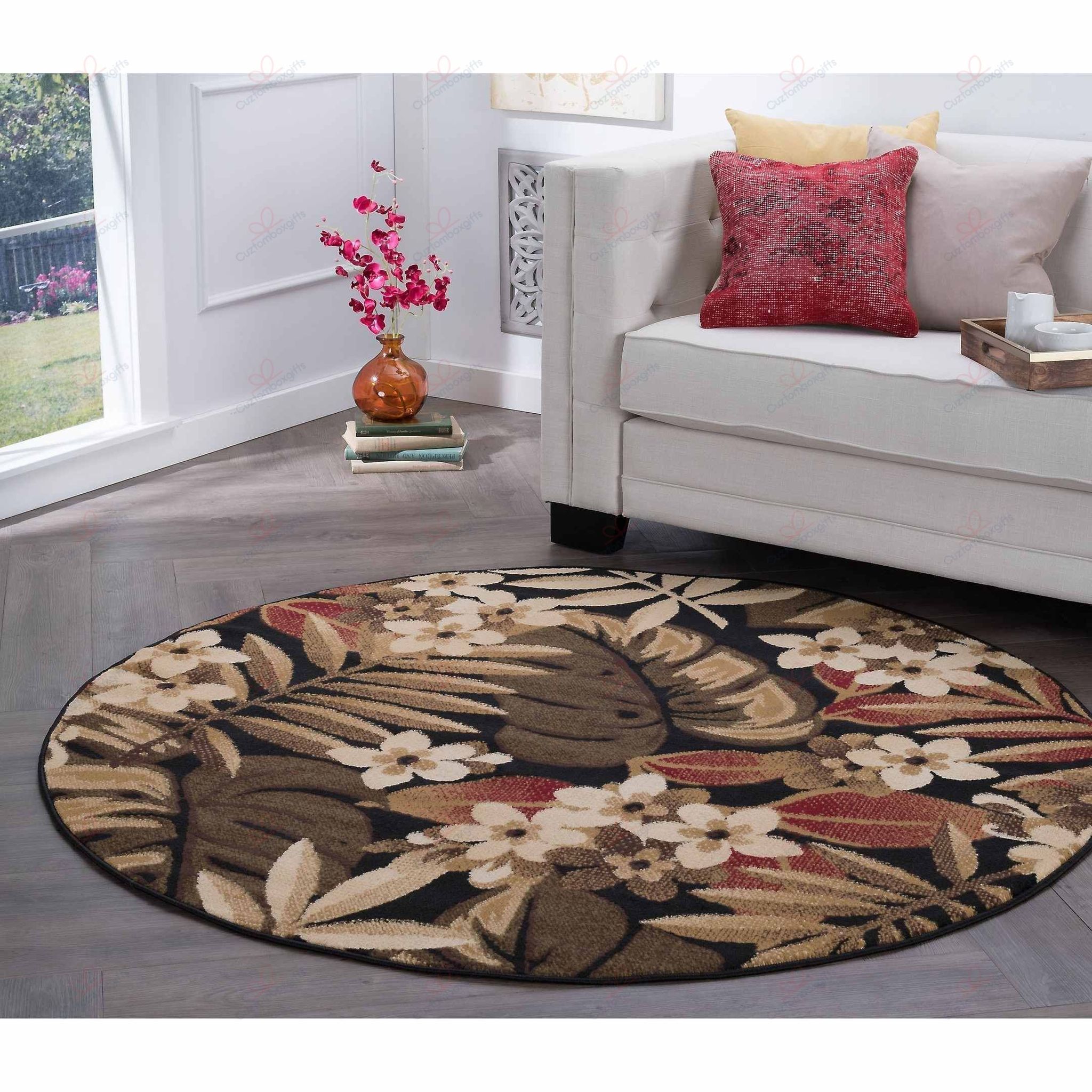 Transitional Floral Round Carpet Floor Rug Living Room Bedroom Decor Round Area Rug Carpet Transitional Floral Round Carpet Floor Rug Living Room Bedroom Decor Round Area Rug Carpet