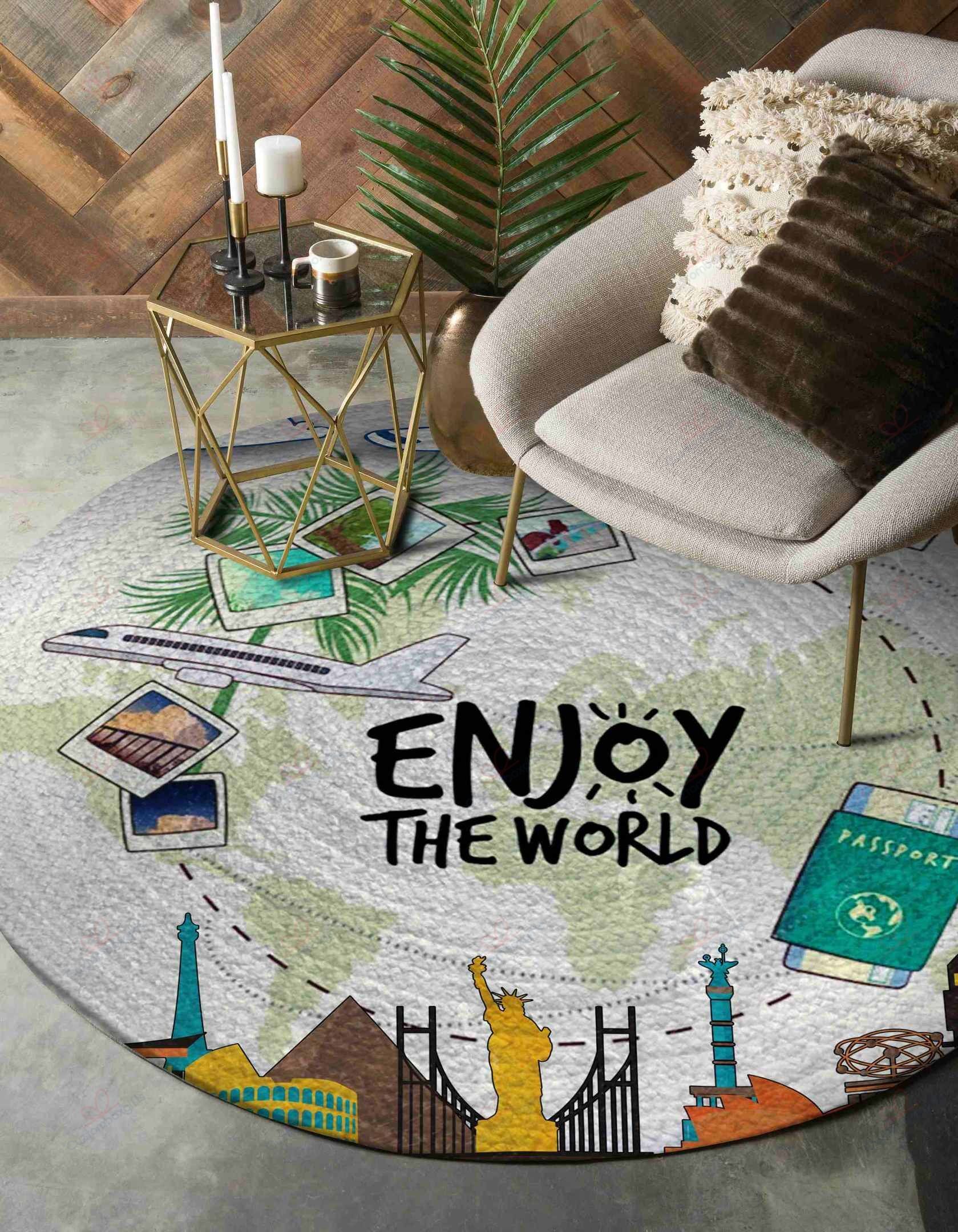 Travel Enjoy The World Round Carpet Floor Rug Living Room Bedroom Decor Round Area Rug Carpet Travel Enjoy The World Round Carpet Floor Rug Living Room Bedroom Decor Round Area Rug Carpet
