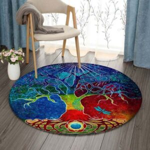 Tree Of Life Dragonfly Round Carpet Floor Rug Living Room Bedroom Decor Round Area Rug Carpet