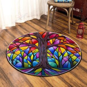 Tree Of Life Forest Round Carpet Floor Rug Living Room Bedroom Decor Round Area Rug Carpet