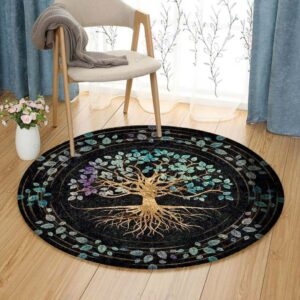 Tree Of Life Leaves Round Carpet Floor Rug Living Room Bedroom Decor Round Area Rug Carpet