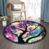 Tree Of Life Lucky Leaf Round Carpet Floor Rug Living Room Bedroom Decor Round Area Rug Carpet