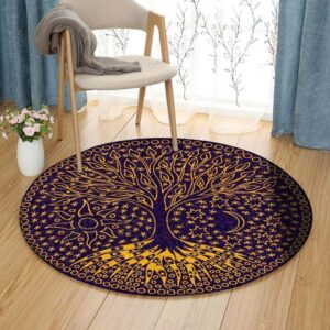Tree Of Life Moon And Sun Round Carpet Floor Rug Living Room Bedroom Decor Round Area Rug Carpet