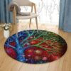 Tree Of Life Red Flower Round Carpet Floor Rug Living Room Bedroom Decor Round Area Rug Carpet