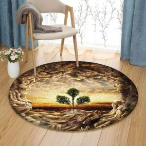 Tree Of Life Sunset Round Carpet Floor Rug Living Room Bedroom Decor Round Area Rug Carpet