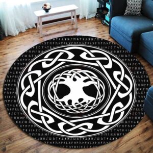 Tree Of Life Symbol Viking Round Carpet Floor Rug Living Room Bedroom Decor Round Area Rug Carpet
