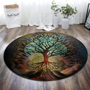 Tree Painting 1 Round Carpet Floor Rug Living Room Bedroom Decor Round Area Rug Carpet