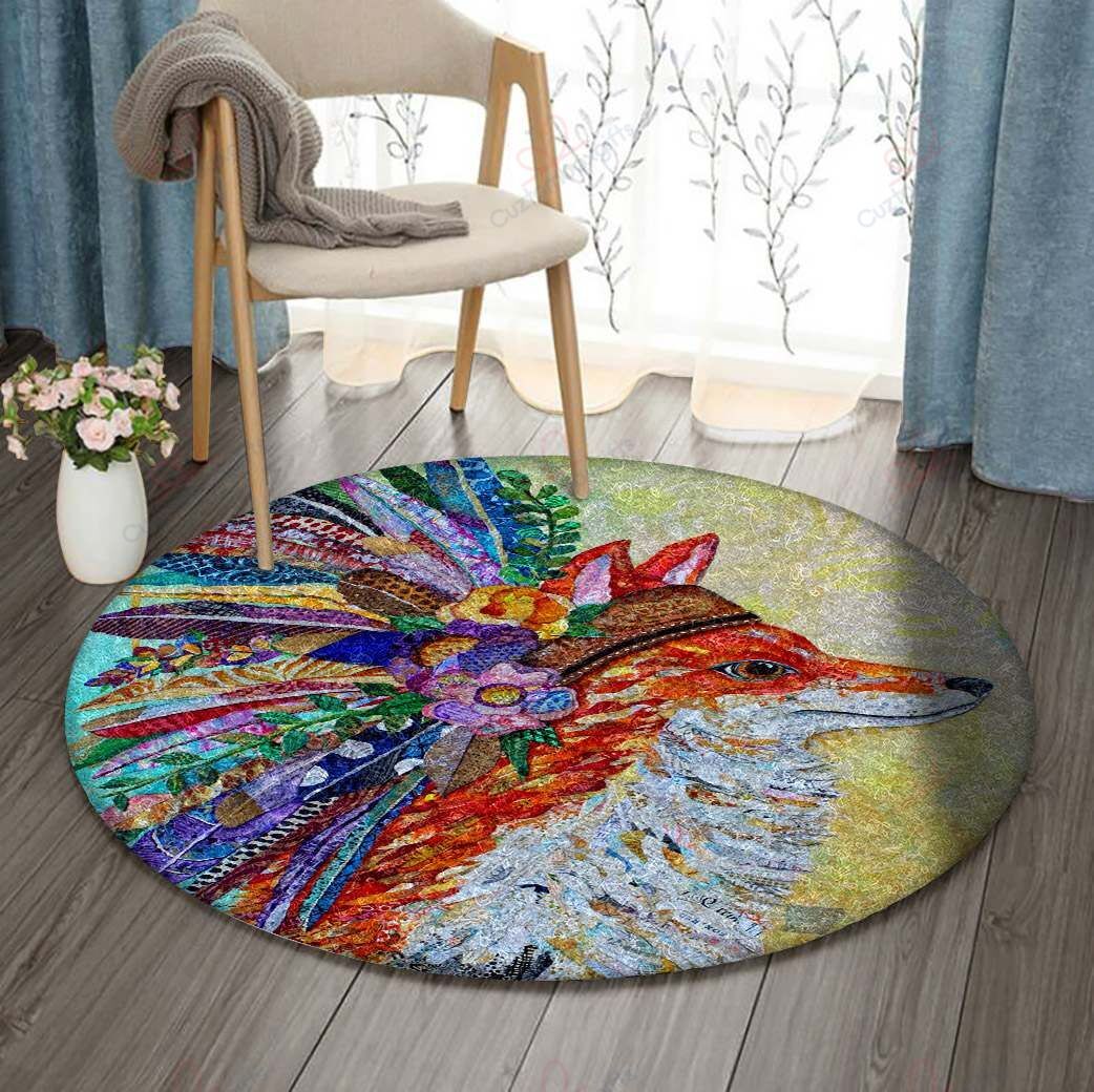 Tribal Fox Round Carpet Floor Rug Living Room Bedroom Decor Round Area Rug Carpet Tribal Fox Round Carpet Floor Rug Living Room Bedroom Decor Round Area Rug Carpet