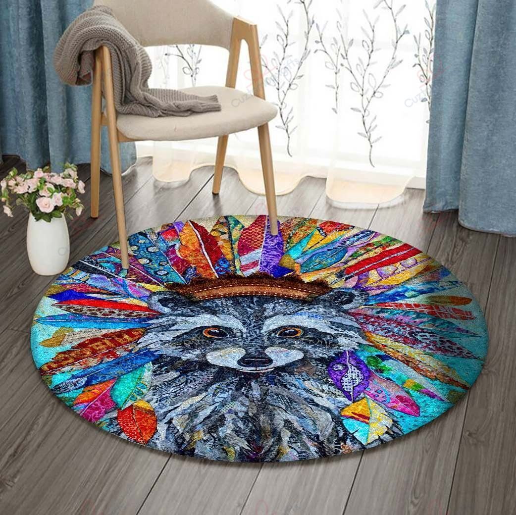 Tribal Raccoon Round Carpet Floor Rug Living Room Bedroom Decor Round Area Rug Carpet Tribal Raccoon Round Carpet Floor Rug Living Room Bedroom Decor Round Area Rug Carpet
