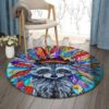 Tribal Raccoon Round Carpet Floor Rug Living Room Bedroom Decor Round Area Rug Carpet