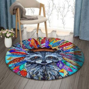 Tribal Raccoon Round Carpet Floor Rug Living Room Bedroom Decor Round Area Rug Carpet