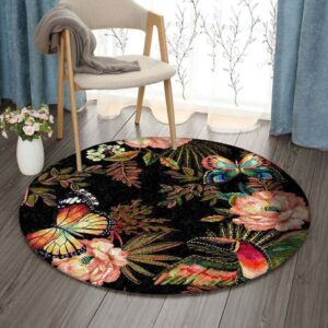Tropical Bird Peony Round Carpet Floor Rug Living Room Bedroom Decor Round Area Rug Carpet