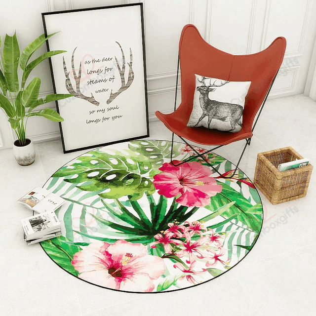 Tropical Flower Hibiscus Round Carpet Floor Rug Living Room Bedroom Decor Round Area Rug Carpet Tropical Flower Hibiscus Round Carpet Floor Rug Living Room Bedroom Decor Round Area Rug Carpet