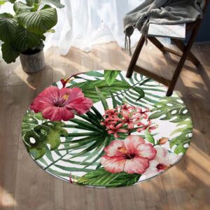Tropical Hibiscus Round Carpet Floor Rug Living Room Bedroom Decor Round Area Rug Carpet