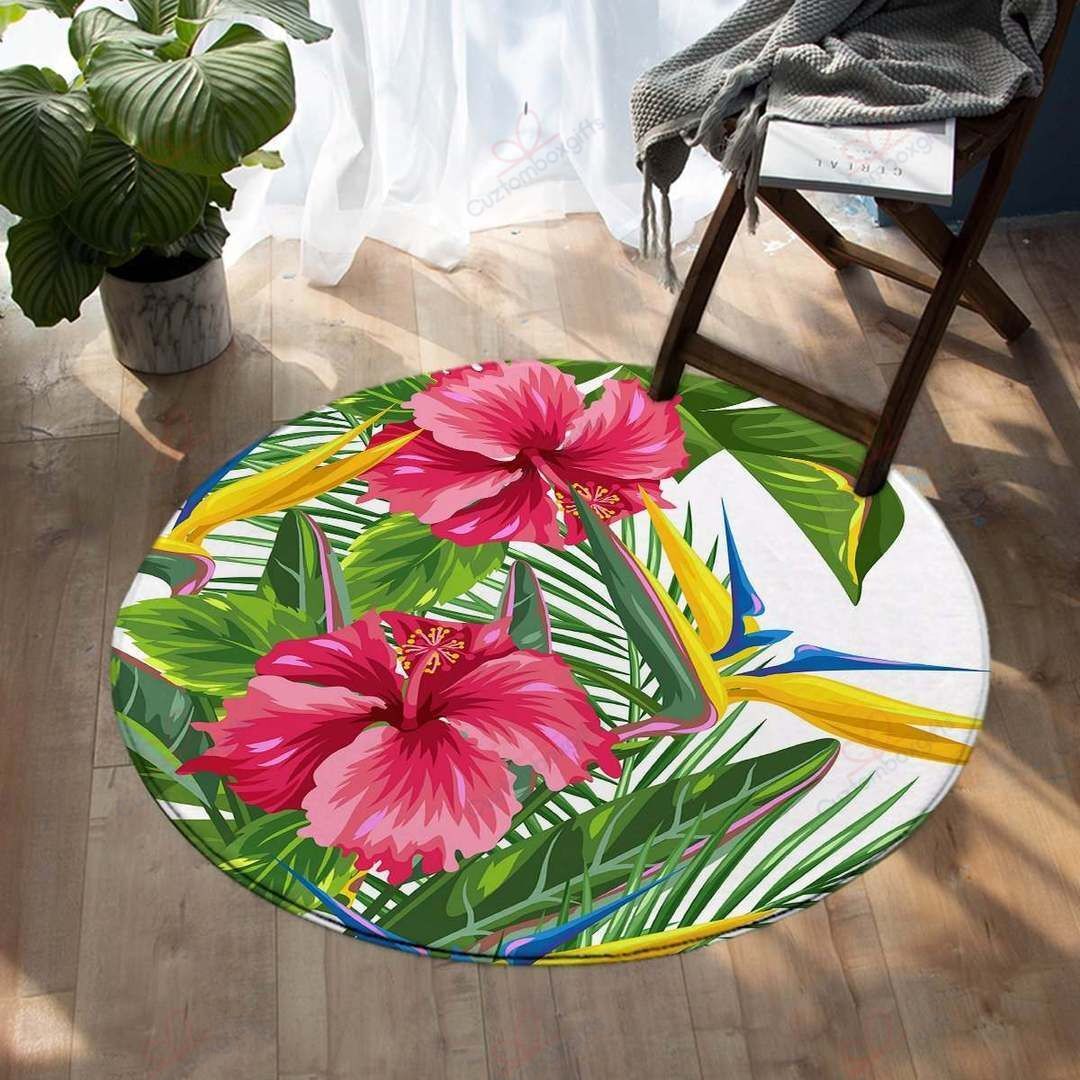 Tropical Hibiscus Round Carpet Floor Rug Living Room Bedroom Decor Round Area Rug Carpet Tropical Hibiscus Round Carpet Floor Rug Living Room Bedroom Decor Round Area Rug Carpet