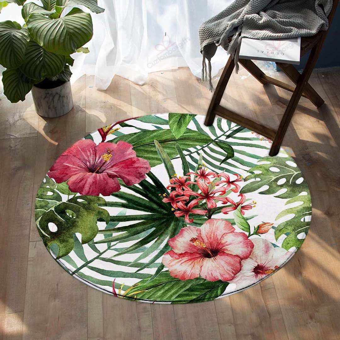 Tropical Hibiscus Palm Tree Round Carpet Floor Rug Living Room Bedroom Decor Round Area Rug Carpet Tropical Hibiscus Palm Tree Round Carpet Floor Rug Living Room Bedroom Decor Round Area Rug Carpet