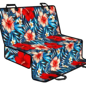Turquoise Leaves Hibiscus Pattern Print Pet Car Back Seat Cover - 3ff22ba47043