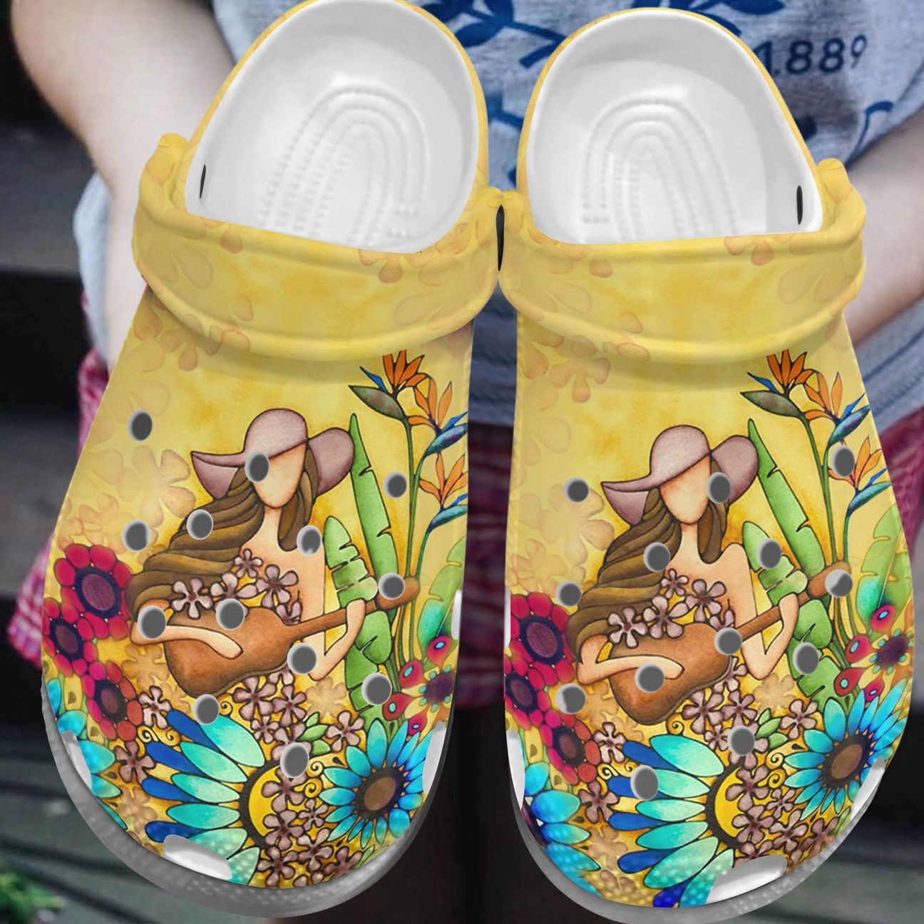 Ukulele Personalized Clog Custom Crocs Comfortablefashion Style Comfortable For Women Men Kid Print 3D Warm Heart Ukulele Personalized Clog Custom Crocs Comfortablefashion Style Comfortable For Women Men Kid Print 3D Warm Heart