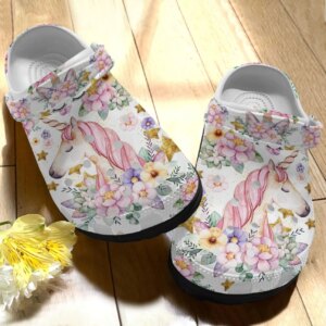 Unicorn Personalized Clog Custom Crocs Comfortablefashion Style Comfortable For Women Men Kid Print 3D Unicorn Floral