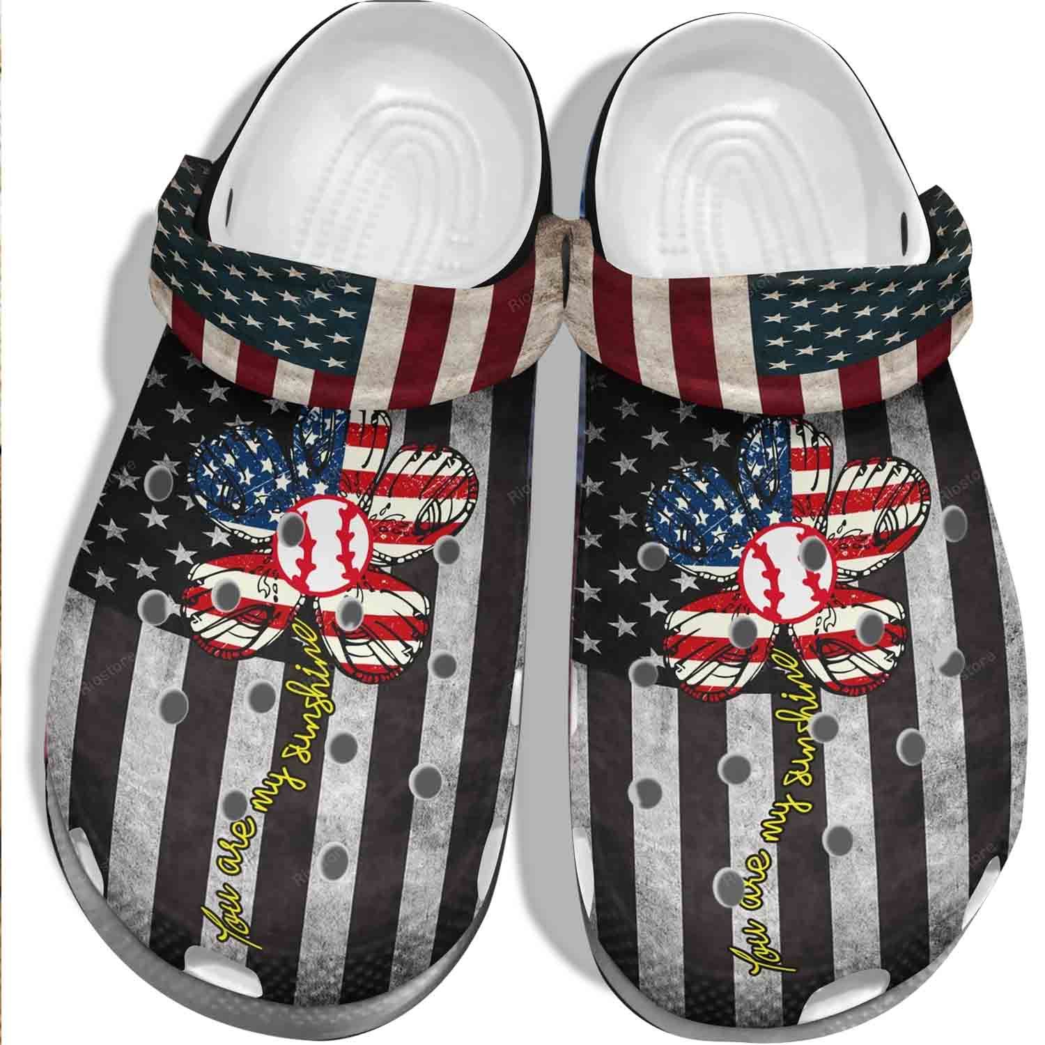 Usa Flag Flower Baseball Crocs Clog For Girl – Baseball My Sunshine Shoes Crocbland Clog For Wife 4Th Of July Usa Flag Flower Baseball Crocs Clog For Girl – Baseball My Sunshine Shoes Crocbland Clog For Wife 4Th Of July