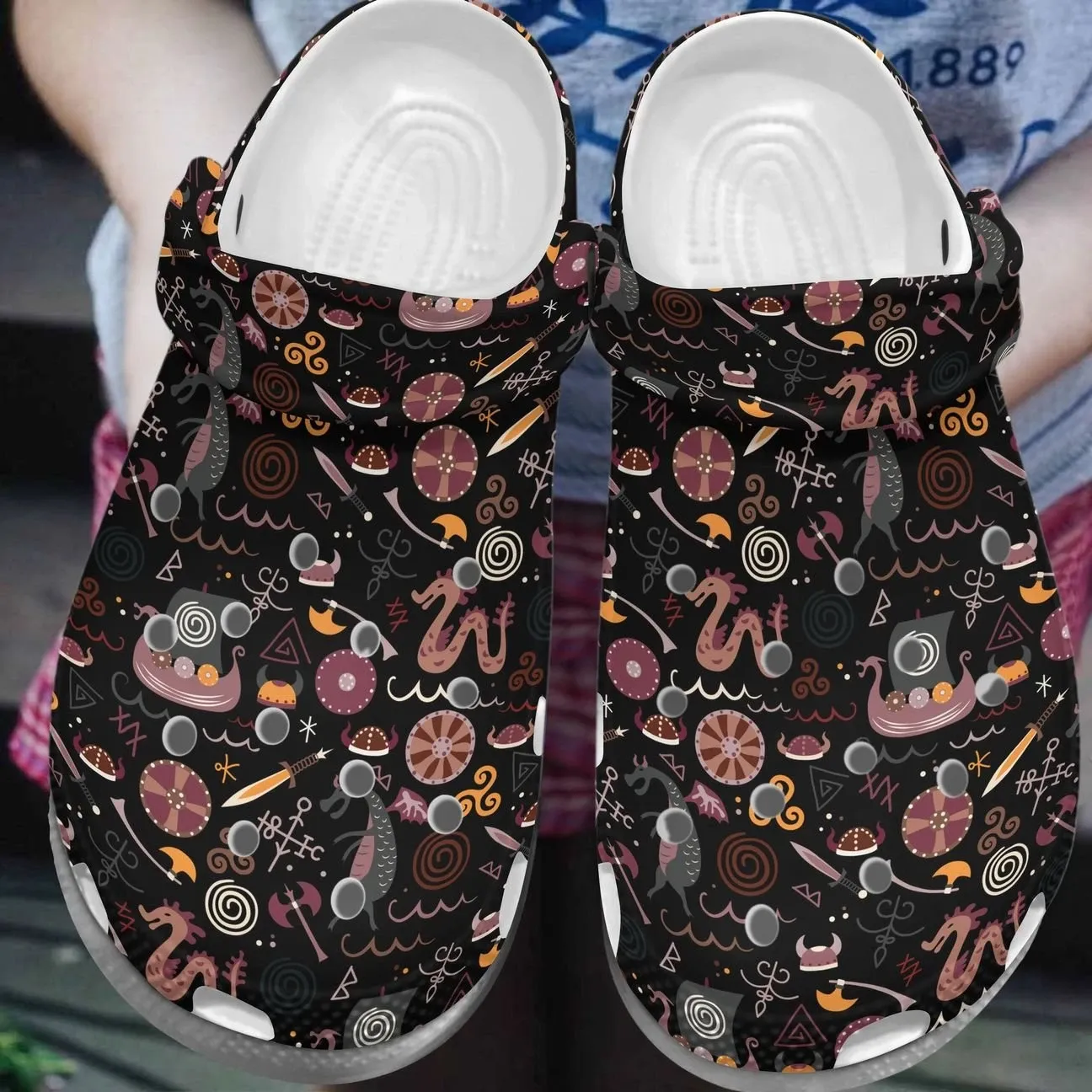 Viking Personalize Clog Custom Crocs Fashionstyle Comfortable For Women Men Kid Print 3D Whitesole Viking Pattern Viking Personalize Clog Custom Crocs Fashionstyle Comfortable For Women Men Kid Print 3D Whitesole Viking Pattern