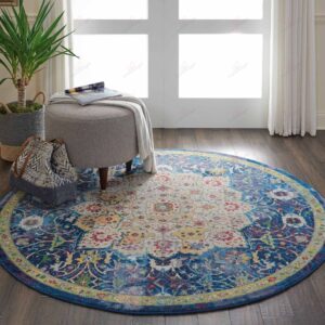 Vintage Blue Medallion Round Carpet Floor Rug Living Room Bedroom Decor Round Area Rug Carpet