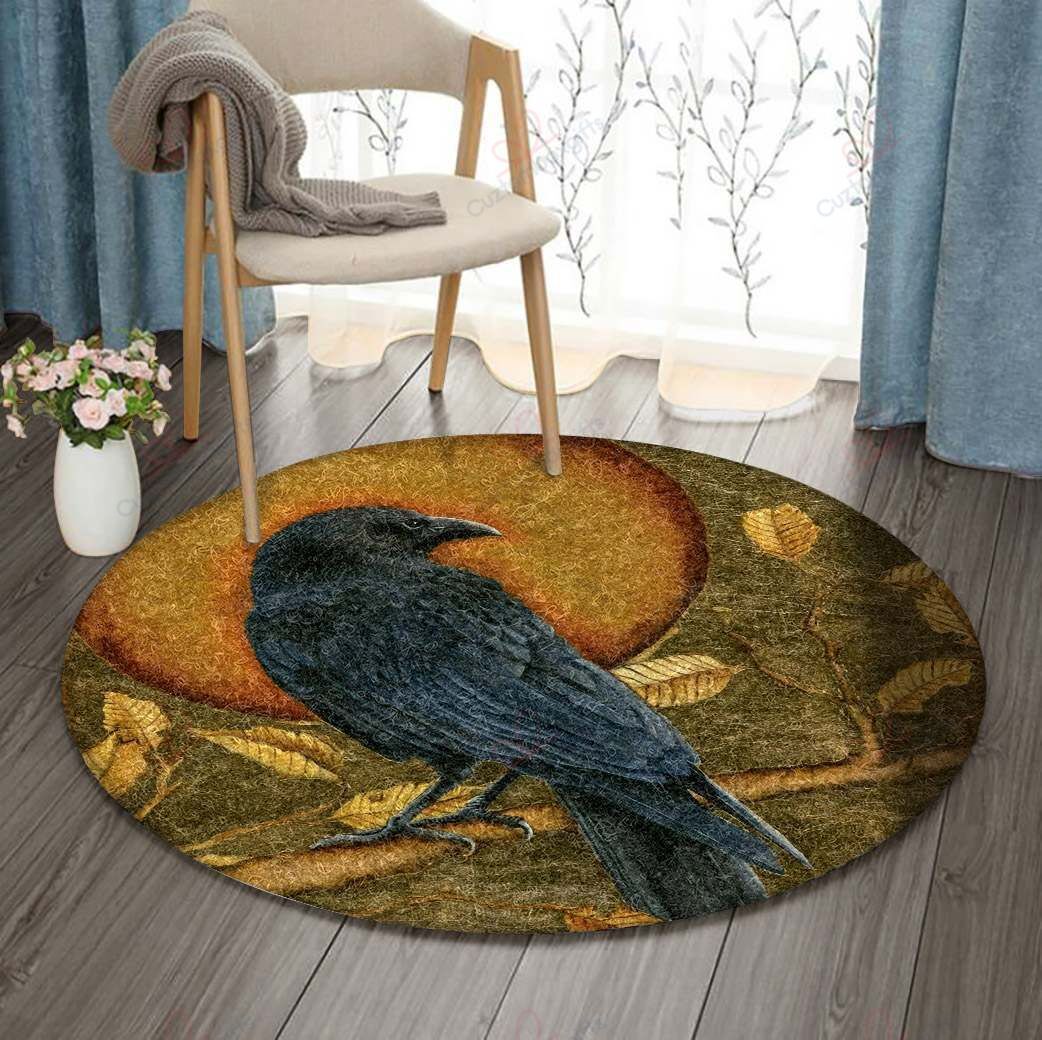 Vintage Crow Round Carpet Floor Rug Living Room Bedroom Decor Round Area Rug Carpet Vintage Crow Round Carpet Floor Rug Living Room Bedroom Decor Round Area Rug Carpet