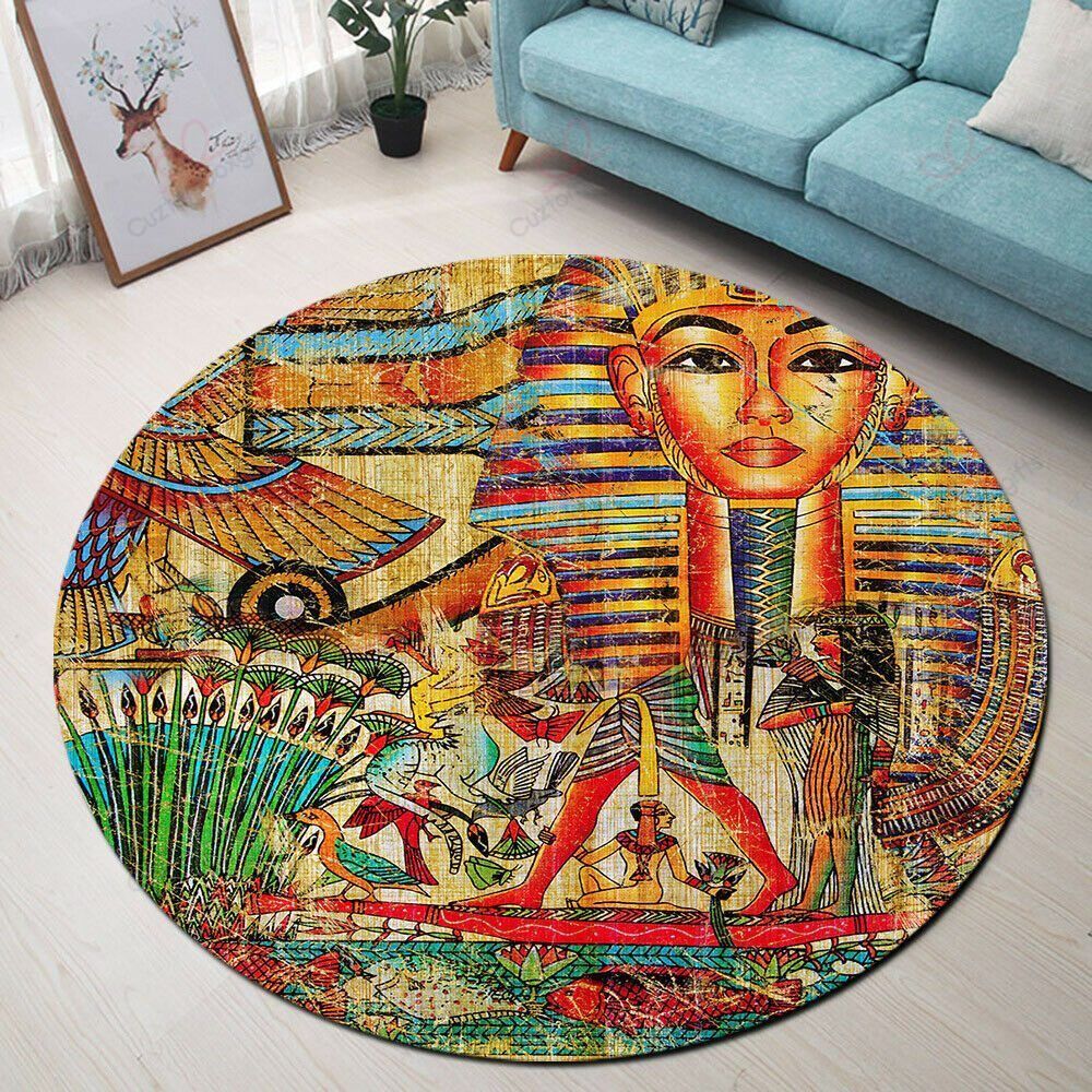 Vintage Egyptian Round Carpet Floor Rug Living Room Bedroom Decor Round Area Rug Carpet Vintage Egyptian Round Carpet Floor Rug Living Room Bedroom Decor Round Area Rug Carpet