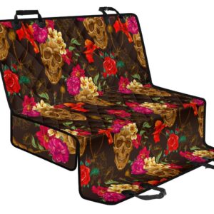 Vintage Flowers Skull Pattern Print Pet Car Back Seat Cover - bce664701069
