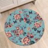 Vintage Watercolor Floral Butterfly Round Carpet Floor Rug Living Room Bedroom Decor Round Area Rug Carpet