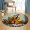 Violin And Book Round Carpet Floor Rug Living Room Bedroom Decor Round Area Rug Carpet