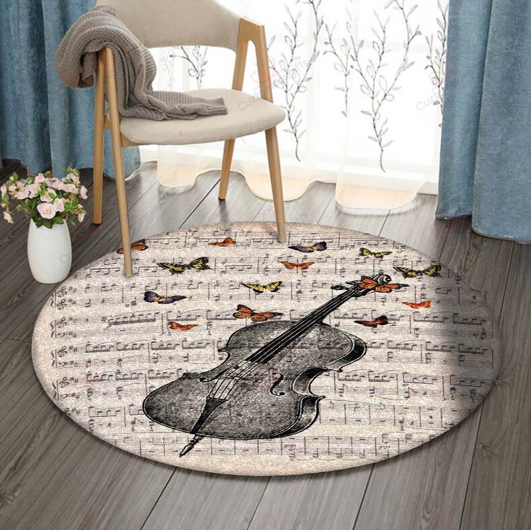 Violin And Butterfly Round Carpet Floor Rug Living Room Bedroom Decor Round Area Rug Carpet Violin And Butterfly Round Carpet Floor Rug Living Room Bedroom Decor Round Area Rug Carpet