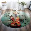 Violin And Flowers Round Carpet Floor Rug Living Room Bedroom Decor Round Area Rug Carpet