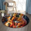 Violin And Guitar Round Carpet Floor Rug Living Room Bedroom Decor Round Area Rug Carpet