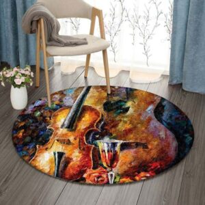 Violin And Guitar Round Carpet Floor Rug Living Room Bedroom Decor Round Area Rug Carpet