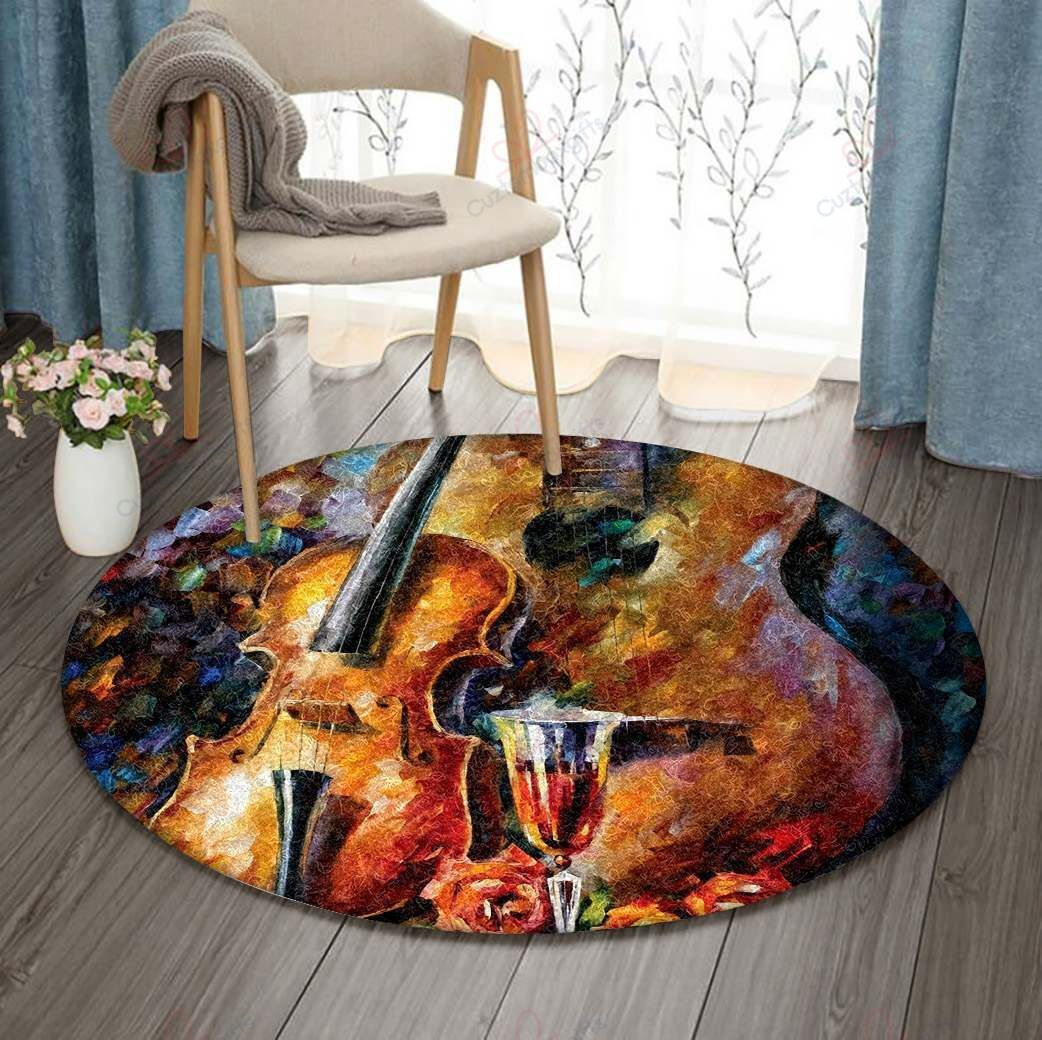 Violin And Guitar Round Carpet Floor Rug Living Room Bedroom Decor Round Area Rug Carpet Violin And Guitar Round Carpet Floor Rug Living Room Bedroom Decor Round Area Rug Carpet