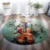 Violin And Roses Round Carpet Floor Rug Living Room Bedroom Decor Round Area Rug Carpet