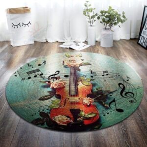 Violin And Roses Round Carpet Floor Rug Living Room Bedroom Decor Round Area Rug Carpet