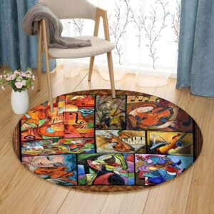 Violin Round Carpet Floor Rug Living Room Bedroom Decor Round Area Rug Carpet