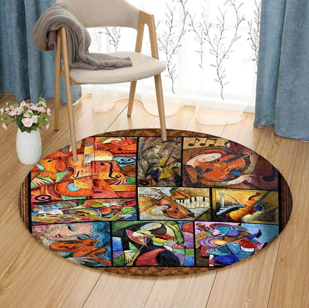 Violin Round Carpet Floor Rug Living Room Bedroom Decor Round Area Rug Carpet Violin Round Carpet Floor Rug Living Room Bedroom Decor Round Area Rug Carpet