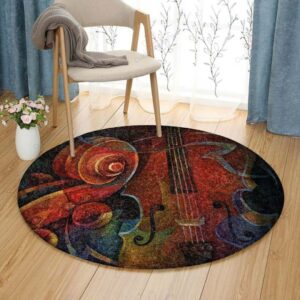 Violin Notes Round Carpet Floor Rug Living Room Bedroom Decor Round Area Rug Carpet