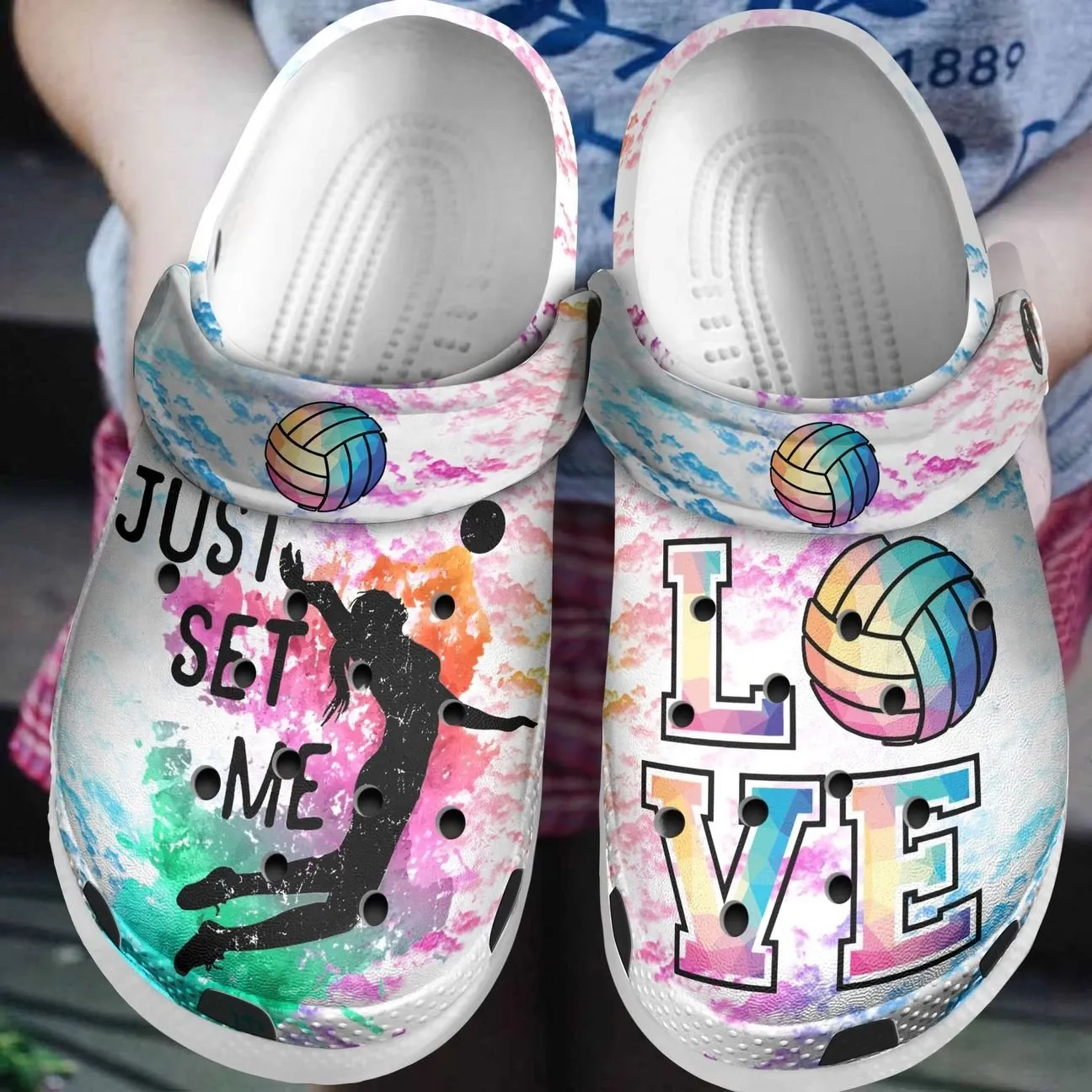 Volleyball Personalized Clog Custom Crocs Comfortablefashion Style Comfortable For Women Men Kid Print 3D Just Set Me Volleyball Personalized Clog Custom Crocs Comfortablefashion Style Comfortable For Women Men Kid Print 3D Just Set Me