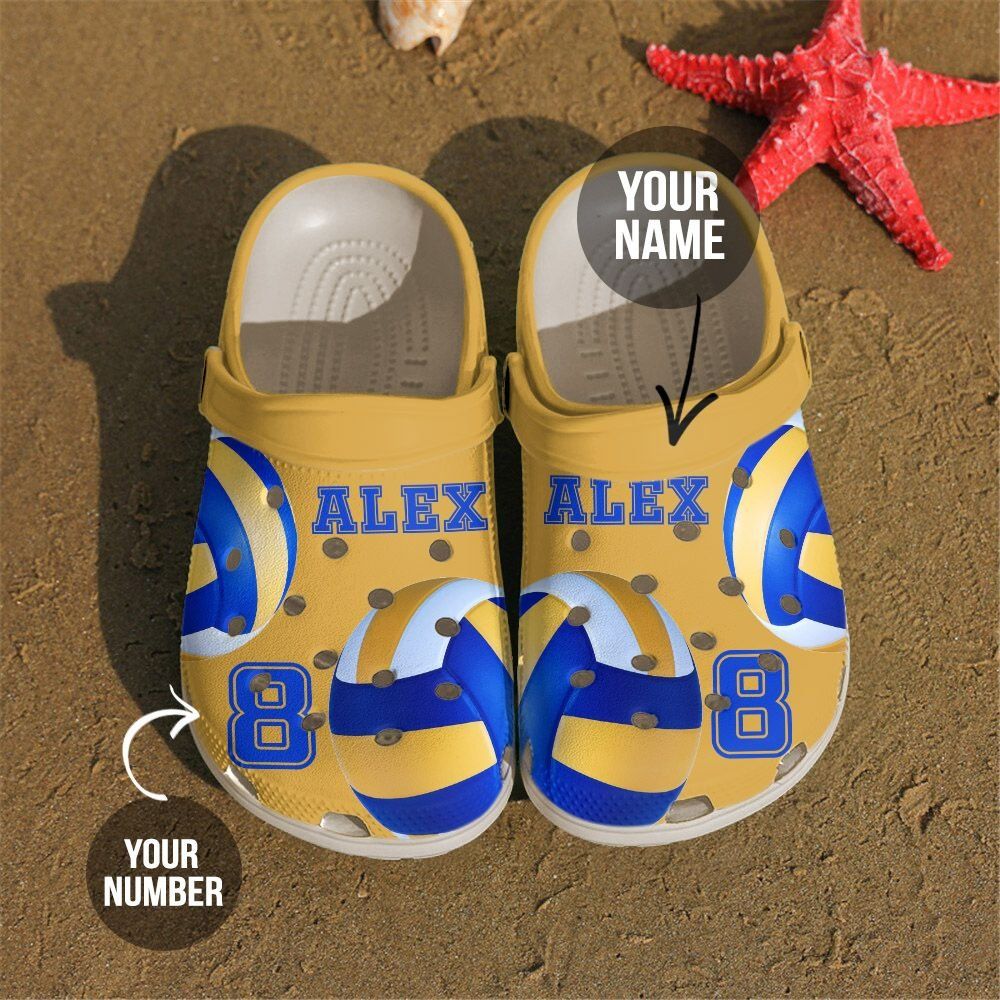 Volleyball Personalized Clog Custom Crocs Comfortablefashion Style Comfortable For Women Men Kid Print 3D Yellow & Blue Volleyball Personalized Clog Custom Crocs Comfortablefashion Style Comfortable For Women Men Kid Print 3D Yellow & Blue