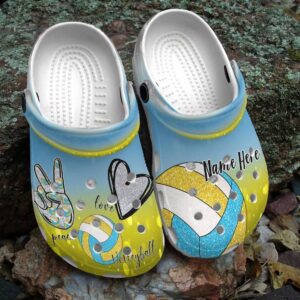 Volleyball Personalized Crocs Clog Classic Clog Whitesole Peace Love Volleyball Shoes