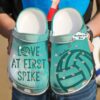 Volleyball Personalized Love At First Spike Sku 2631 Crocs Crocband Clog Comfortable For Mens Womens Classic Clog Water Shoes