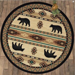 Wampum Bears Round Carpet Floor Rug Living Room Bedroom Decor Round Area Rug Carpet