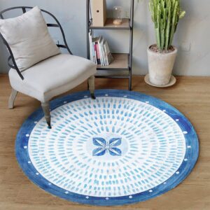 Watercolor Blue Beautiful Flower Round Carpet Floor Rug Living Room Bedroom Decor Round Area Rug Carpet