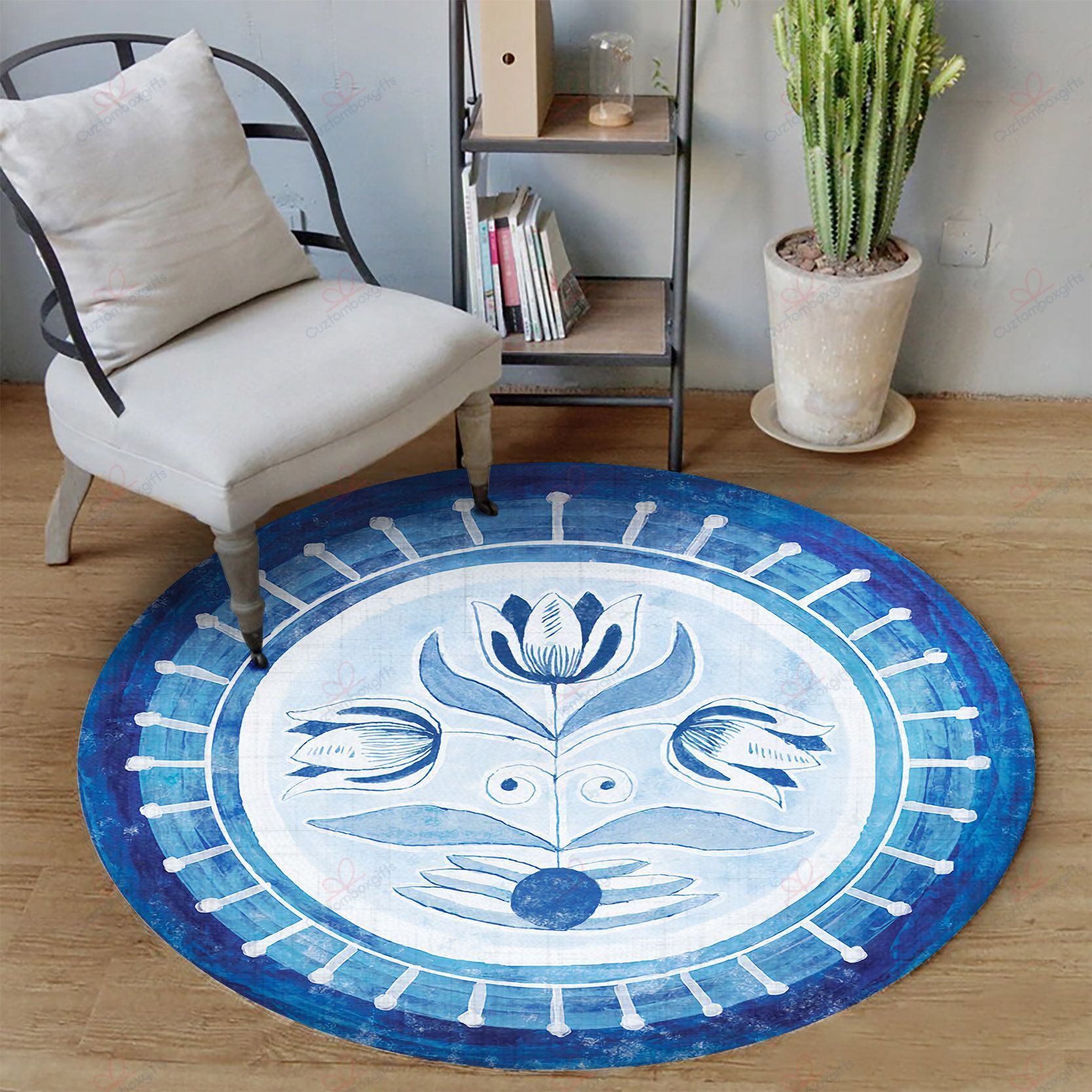 Watercolor Blue Three-flower Round Carpet Floor Rug Living Room Bedroom Decor Round Area Rug Carpet Watercolor Blue Three-flower Round Carpet Floor Rug Living Room Bedroom Decor Round Area Rug Carpet